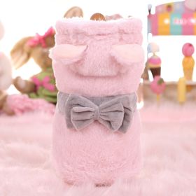 Pet Fleece-lined Thickened Double-layer Plush Two-leg Cotton-padded Coat (Option: Bow Bear Pink-S)